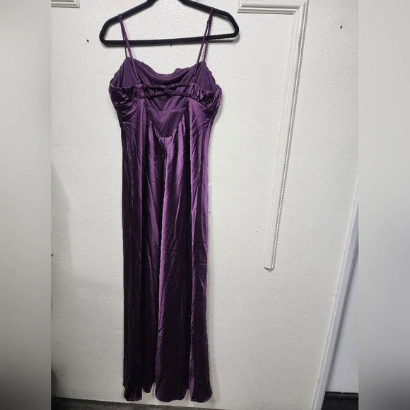 Lulus Romantic Excellence Plum Purple Satin Backless Maxi Dress L Wedding Party - Picture 8 of 10